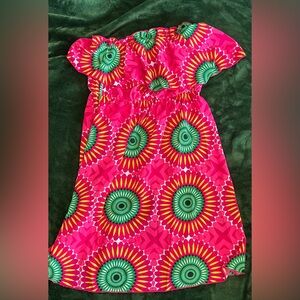 Vibrant Pink and Green Strapless Dress